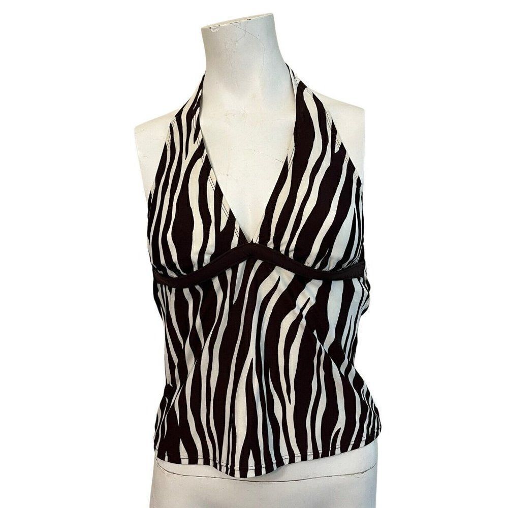 Speedo Active Tank Top Ladies Size 10 Workout Running Built In Bra Zebra Halter